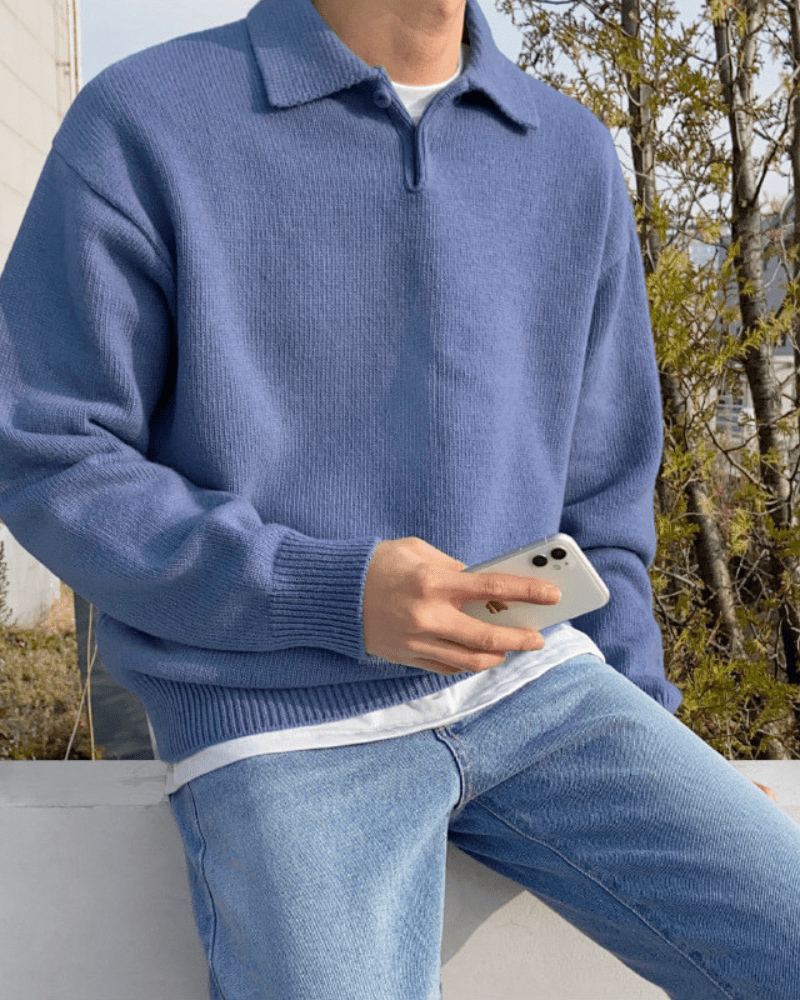 Enzo | Relaxed Knit Polo Sweater