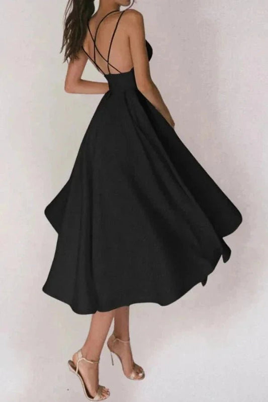 Skye | Strappy V-Neck Satin Midi Dress