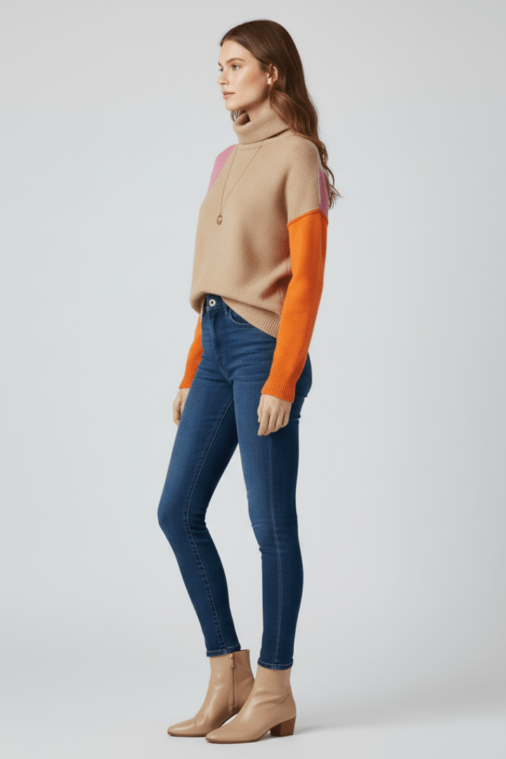 Ivy | Women's High Collar Ribbed Cuff Knit Sweater