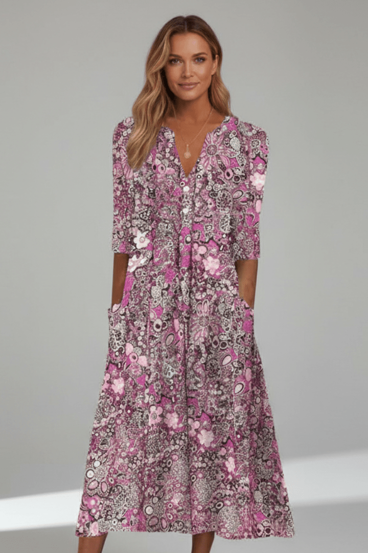 Amelia | Floral V-Neck Midi Dress Women
