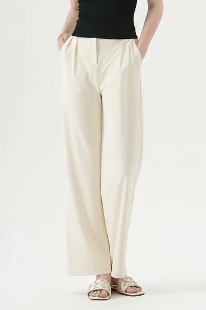 Ferne | Women's Pleated Waist Straight Leg Trousers with Pockets