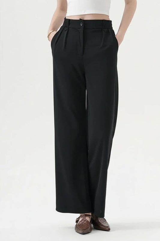 Ferne | Women's Pleated Waist Straight Leg Trousers with Pockets