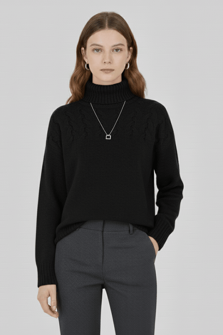 Piper | Women's Turtleneck Cable Pattern Knit Sweater