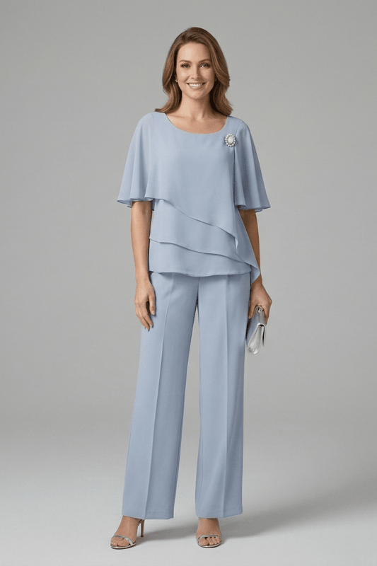 Pia | Women's Layered Top and Straight Leg Trouser Set