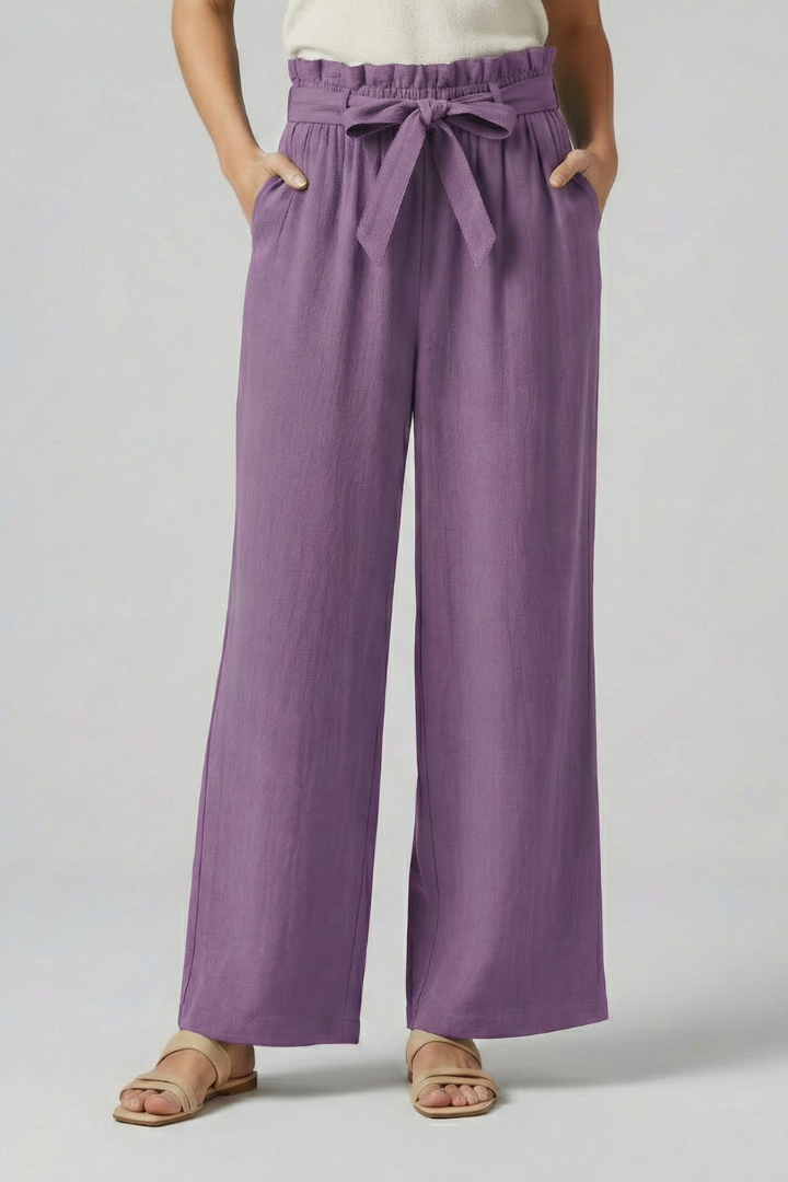 Eden | Women's Elastic Waist Tie Belt Wide Leg Trousers