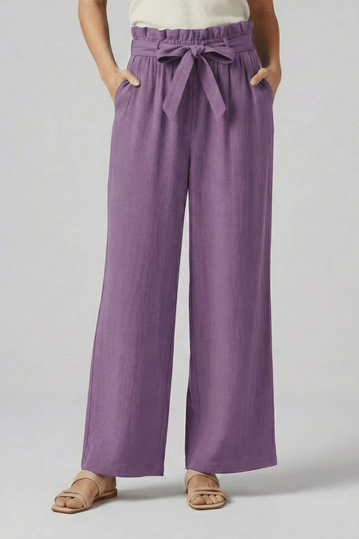 Eden | Women's Elastic Waist Tie Belt Wide Leg Trousers