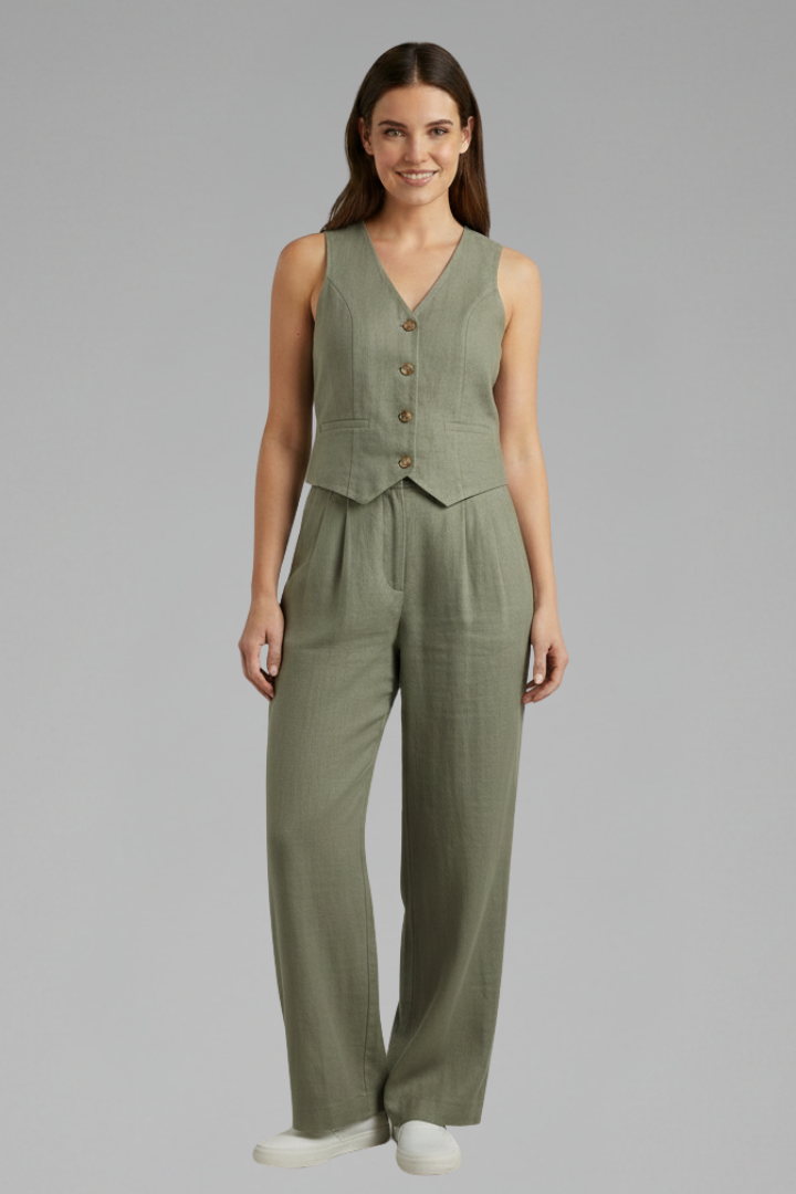 Sloane | Women's V-Neck Waistcoat and Wide Trouser Set
