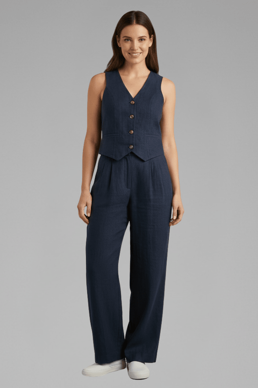 Sloane | Women's V-Neck Waistcoat and Wide Trouser Set
