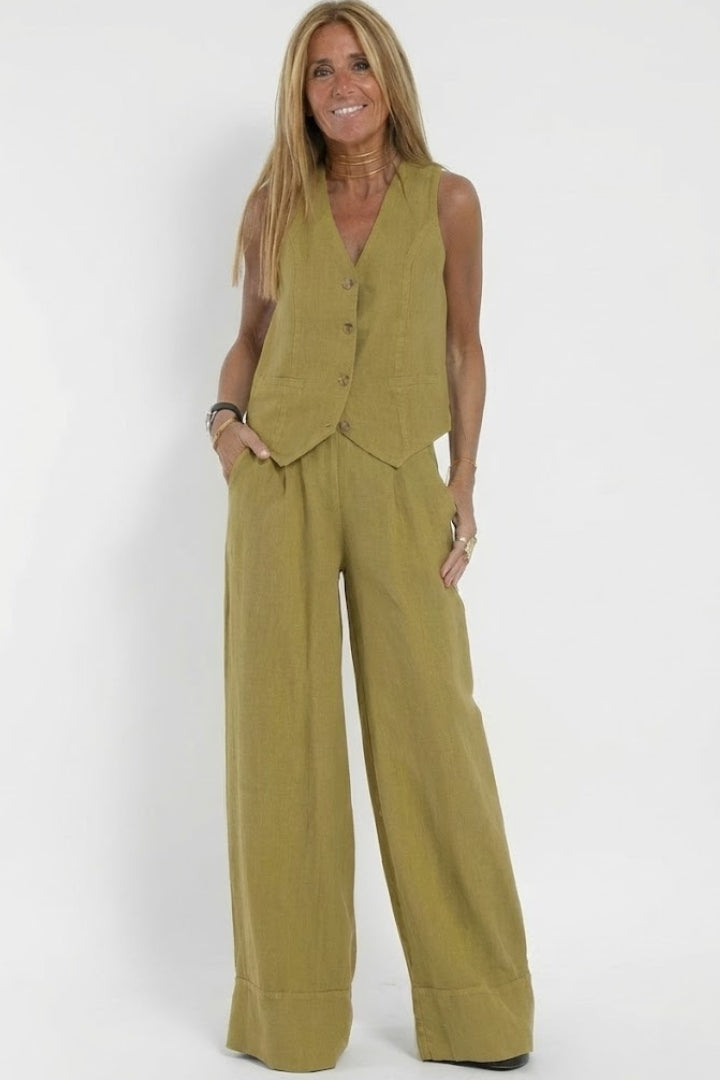 Amber | Women's V-Neck Waistcoat and Wide-Leg Trouser Set