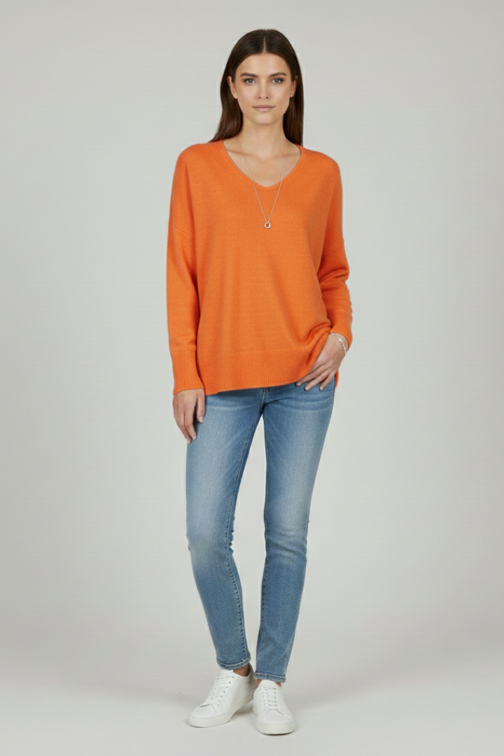 Isla | Women's V-Neck Dropped Shoulder Straight Hem Sweater