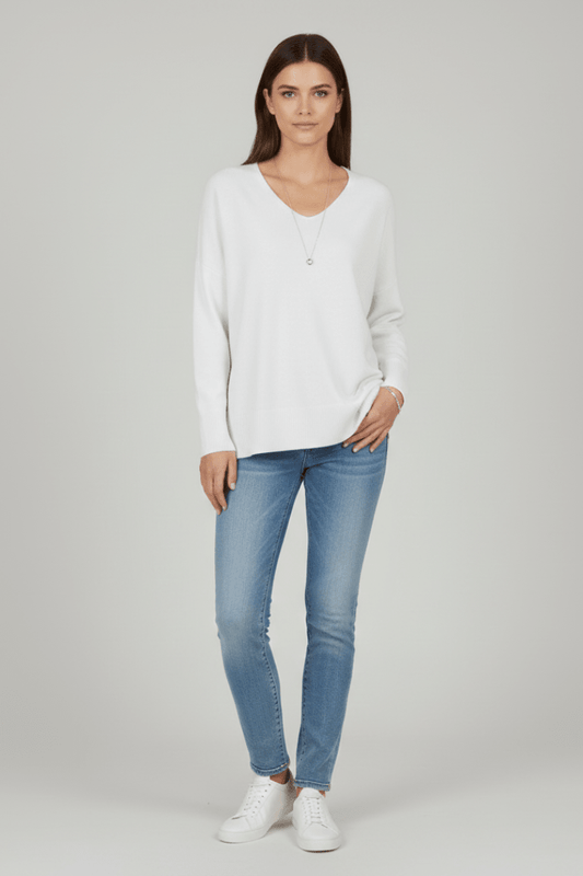 Isla | Women's V-Neck Dropped Shoulder Straight Hem Sweater