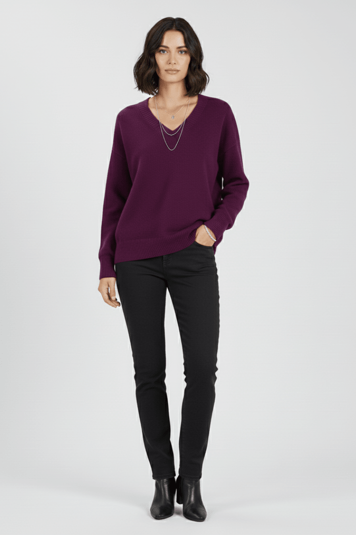 Petra | Women's V-Neck Long Sleeve Pullover Knit Sweater