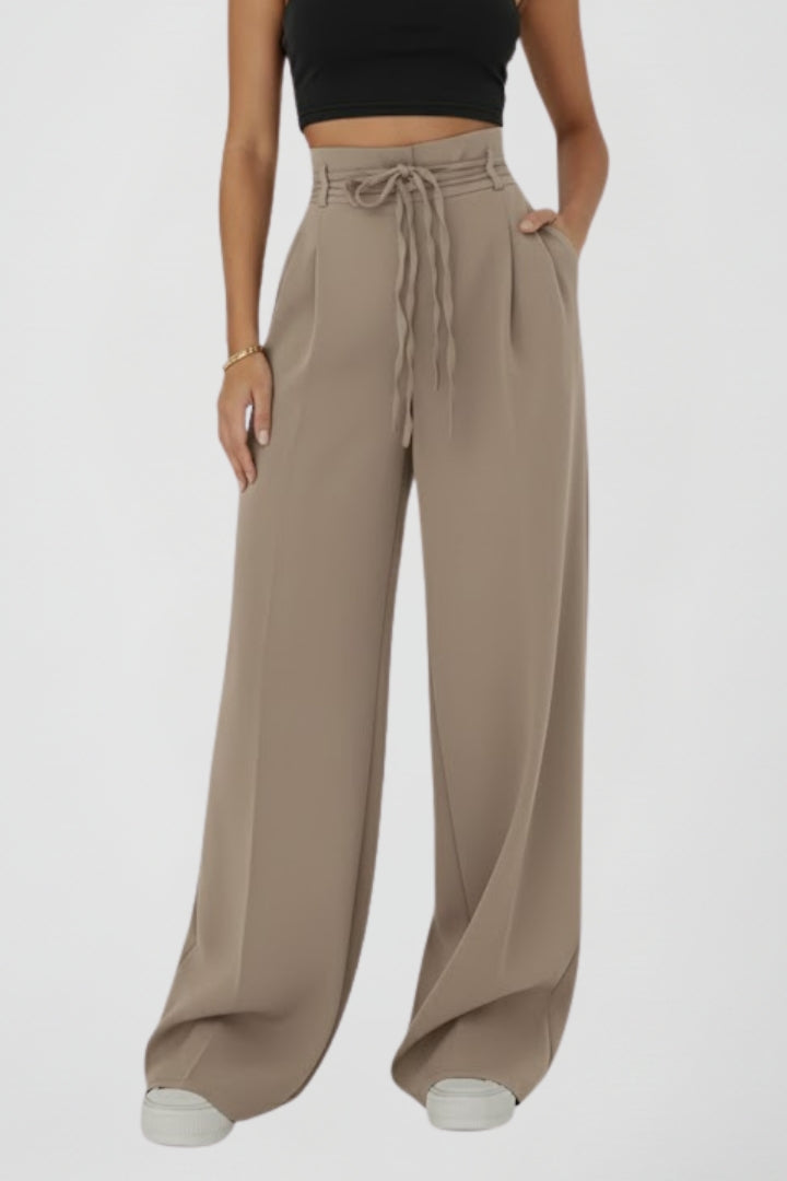 Demi | Women's High Rise Tie Waist Wide Leg Trousers