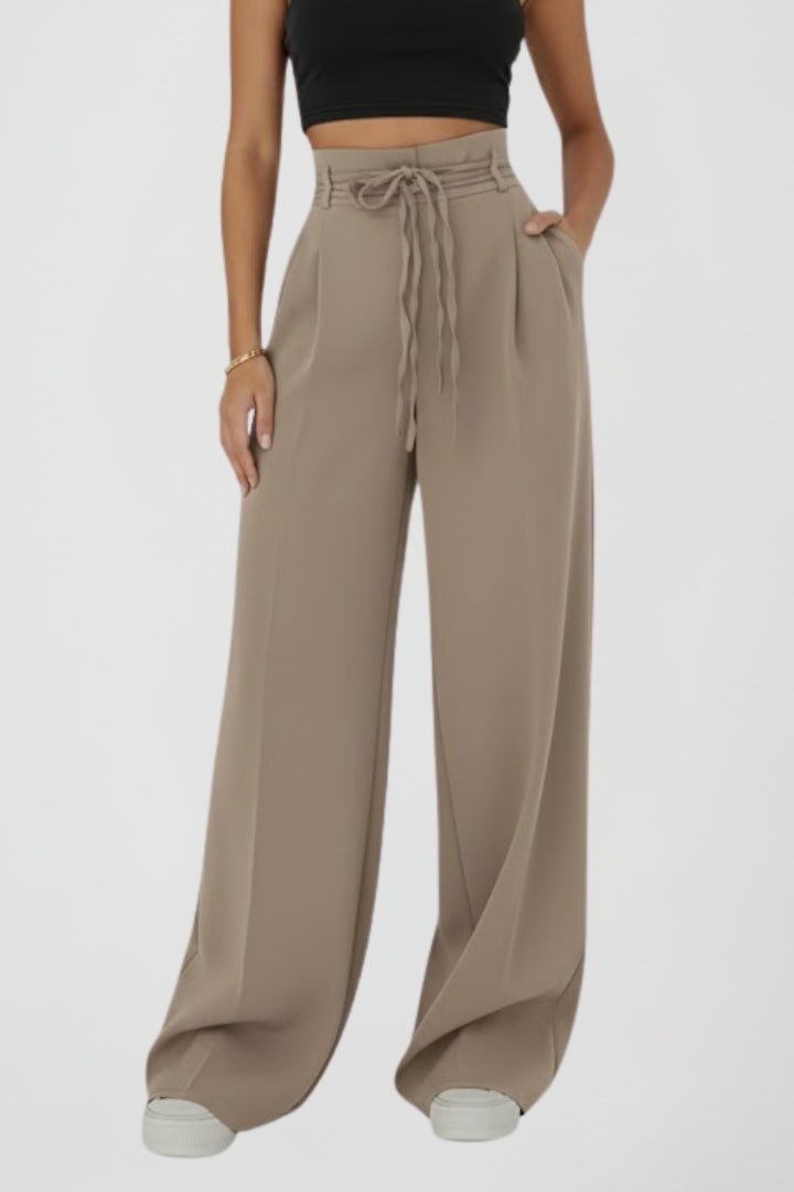 Demi | Women's High Rise Tie Waist Wide Leg Trousers