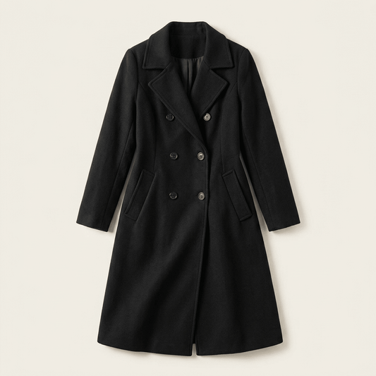 Blair | Women's Knee-Length Black Notch Lapel Coat