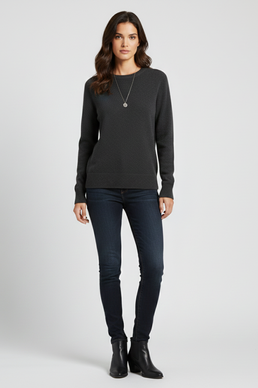 Ruby | Women's Round Neck Ribbed Hem Knit Sweater
