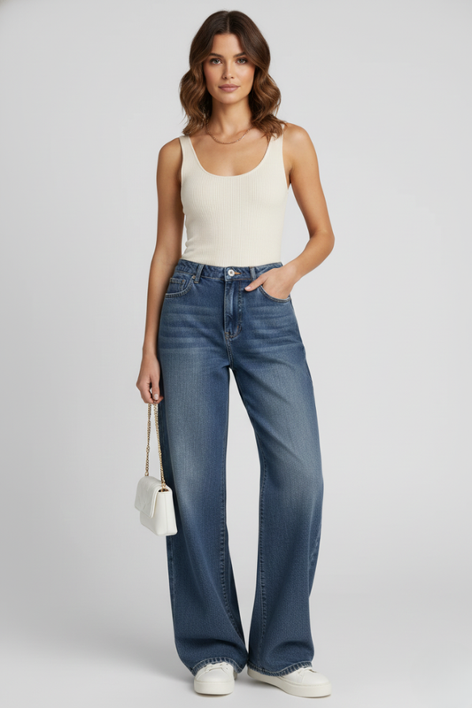 Indie | Women's Wide Leg Fleece Lined Denim Jeans