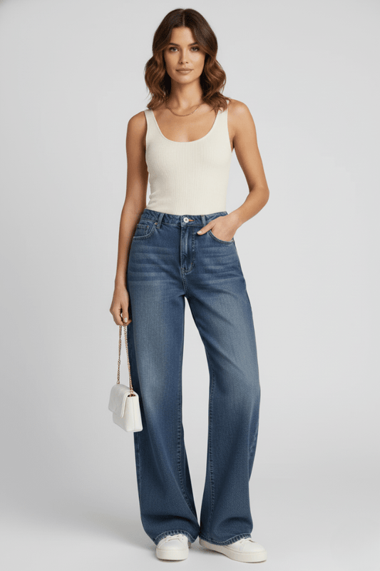 Indie | Women's Wide Leg Fleece Lined Denim Jeans