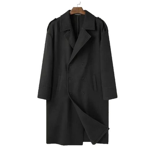 Cassius | Double Breasted Long Coat Notch Lapel Epaulettes