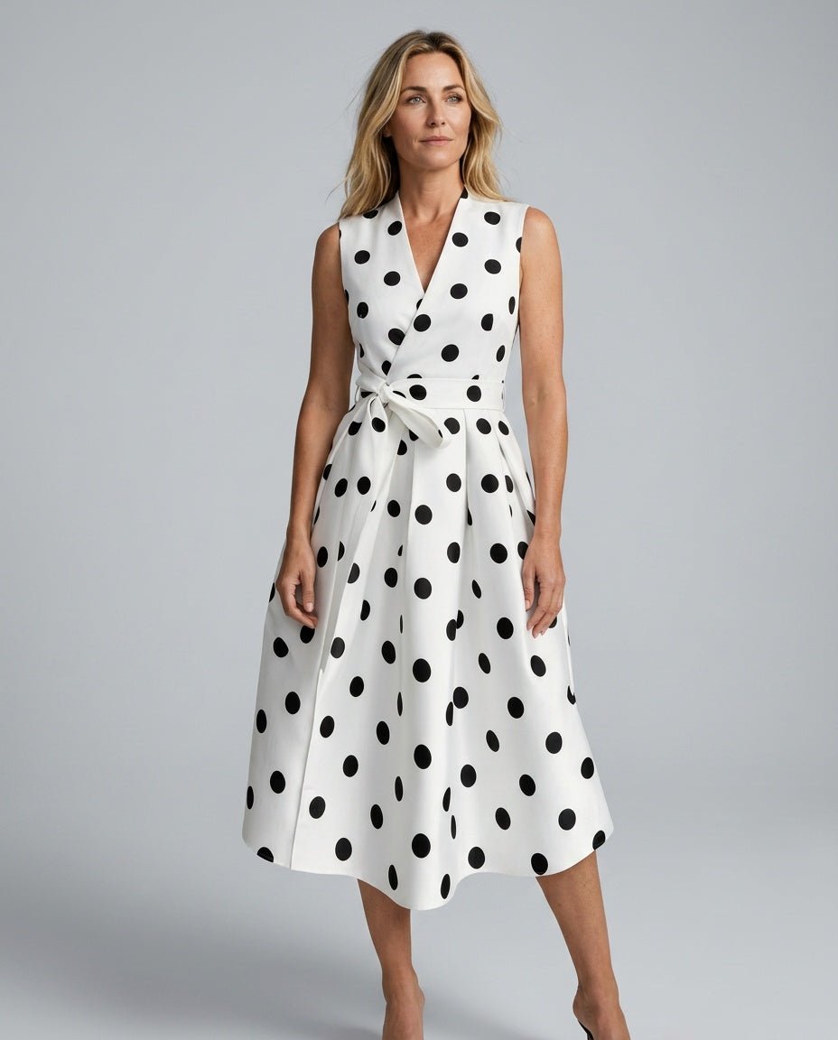 Vera | Sleeveless Polka Dot Belted Midi Dress