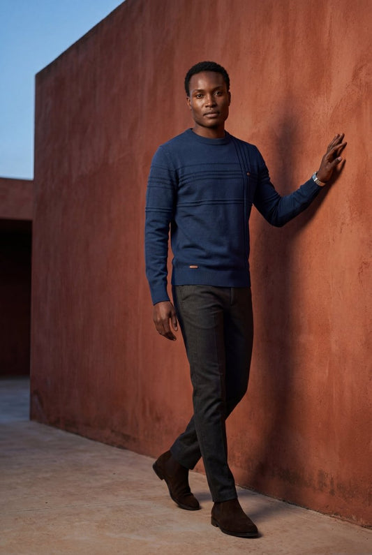 Bram | Men's Structured Crewneck Sweater, Textured Knit