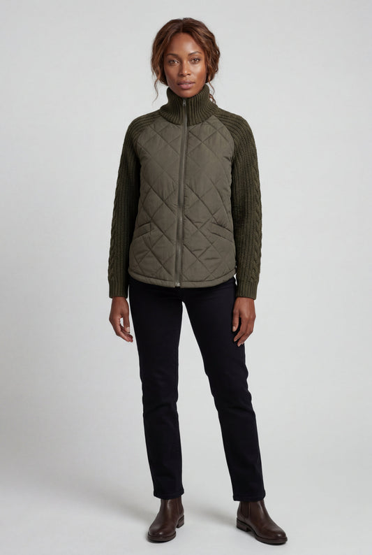 Harlow | Women's Diamond Quilted Hybrid Jacket, Knit Sleeves