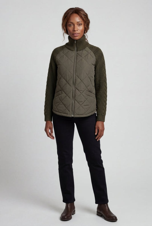 Harlow | Women's Diamond Quilted Hybrid Jacket, Knit Sleeves