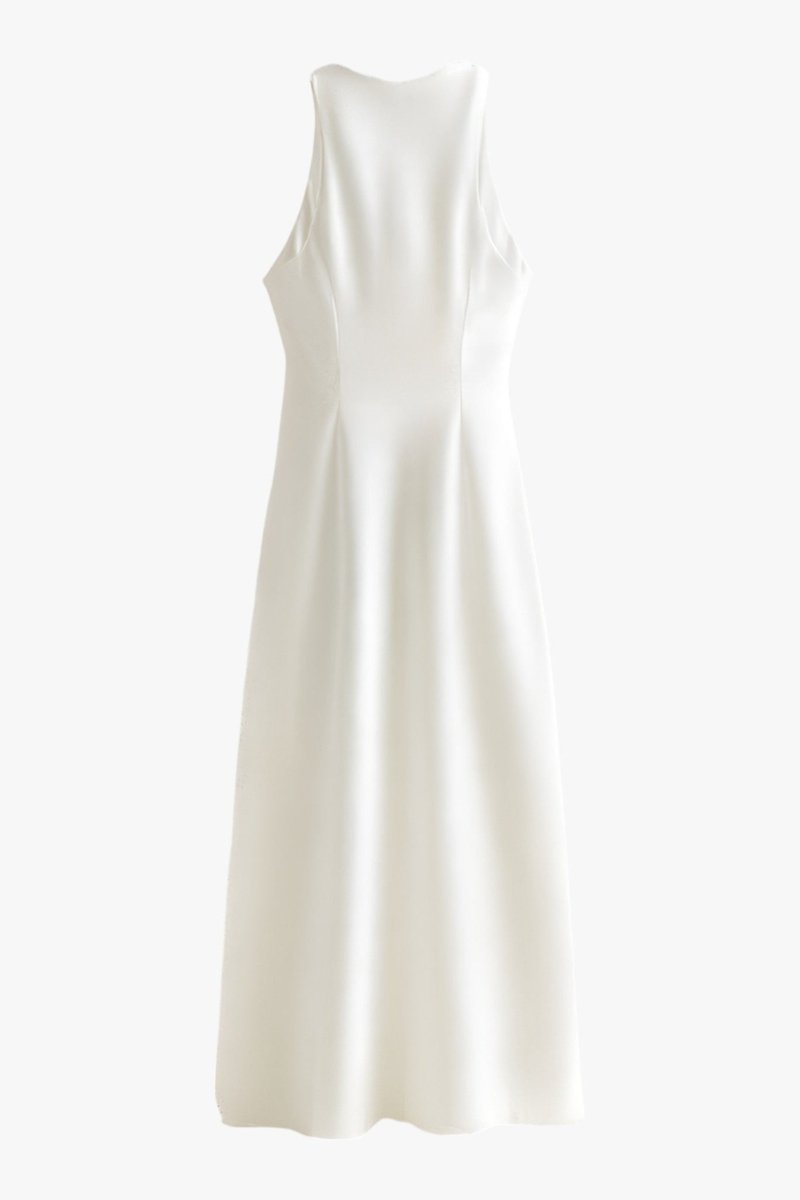 Cowl Neck Satin Midi Dress — Elegant Bias Cut