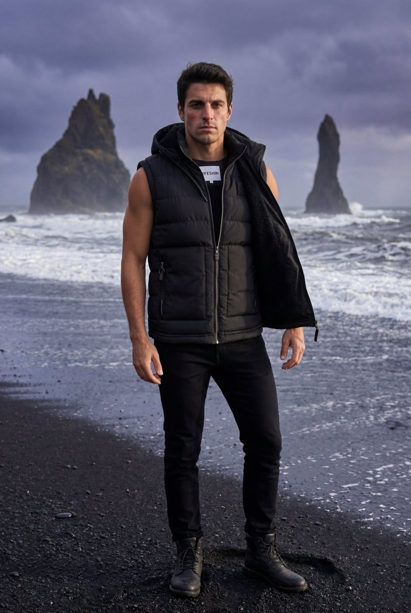 Marco | Men's Hooded Puffer Vest, Quilted Zip