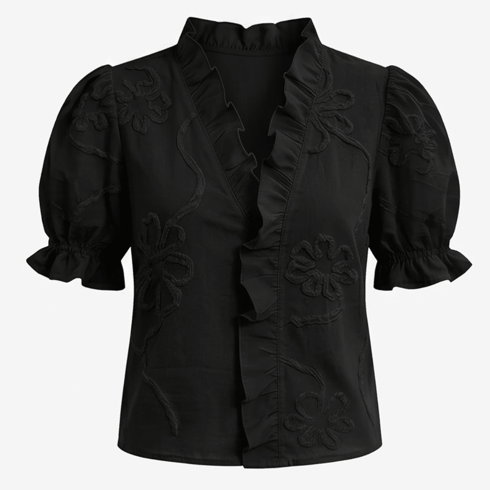 Brinley | Floral Embroidered Puff Sleeve Blouse