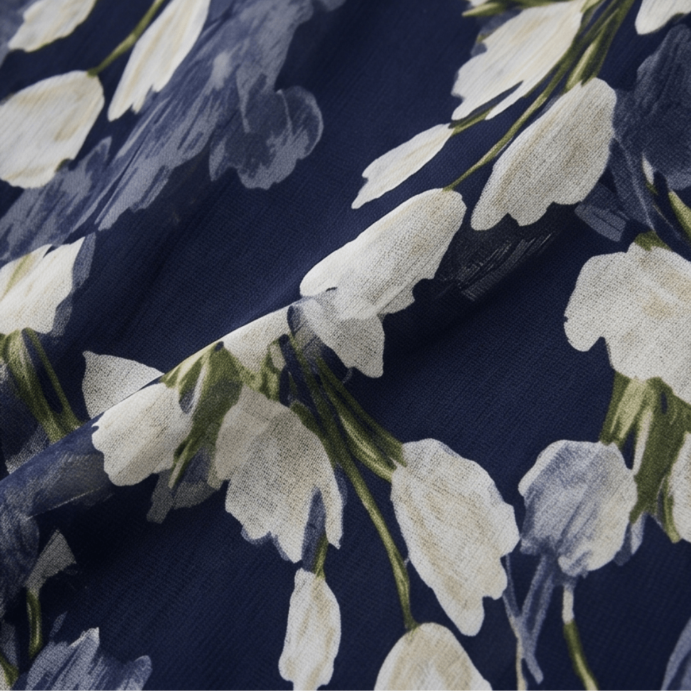 Calanthe | Navy Tulip Print Midi Dress
