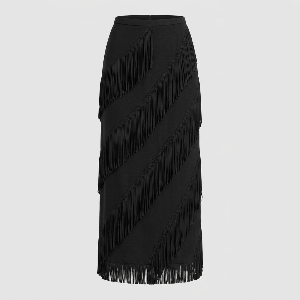 Cintia | Women's Tiered Fringe Maxi Skirt