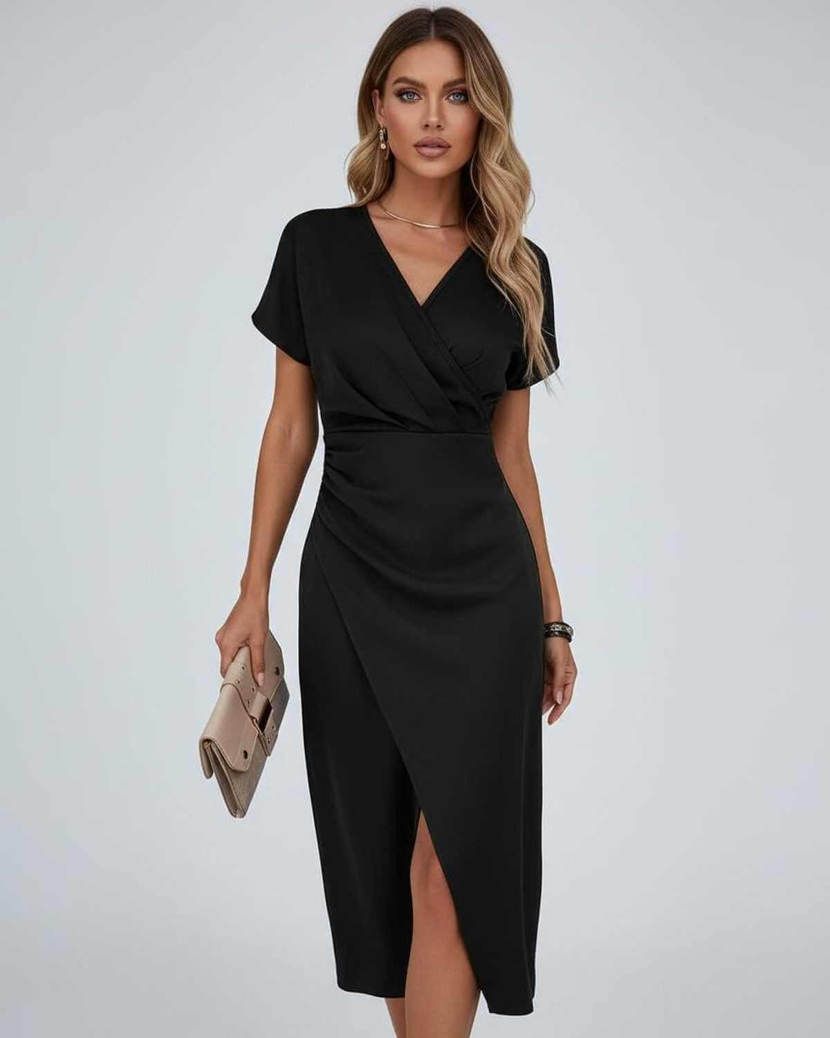 Wrapova | Wrap Draped Waist Split Hem Midi Dress