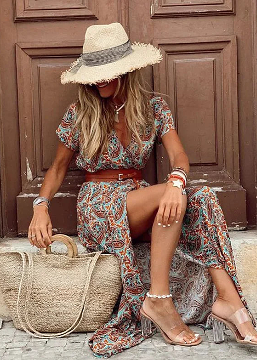 Tess | Women's Belted Floral Print Long Summer Dress