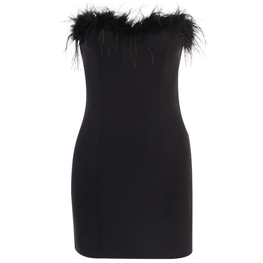Feather Trim Cocktail Dress For Women