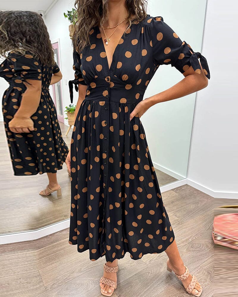 Vesna | Polka Dot Button-Front Relaxed Midi Dress