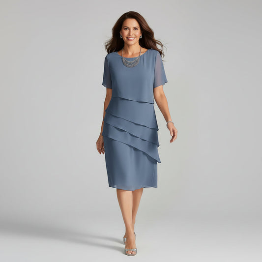 Women's Tiered Chiffon Dress with Flutter Sleeves