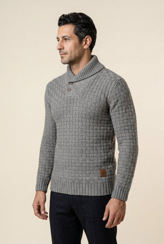 Rhys | Men's Basketweave Shawl Collar Sweater