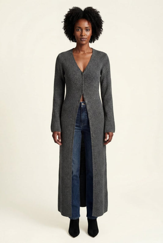 Celeste | Women's Ribbed Maxi Cardigan, Longline Knit