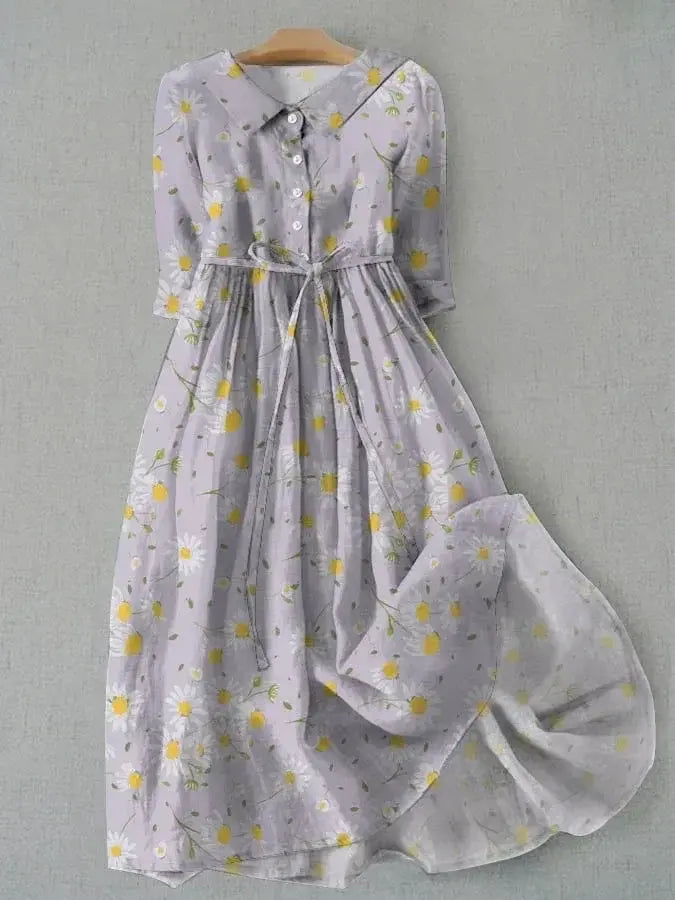 Fiona | Belted Daisy Print Relaxed Midi Dress