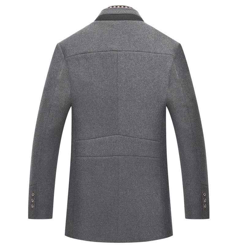 Alan | Men's Mandarin Collar Button Front Mid-Length Overcoat