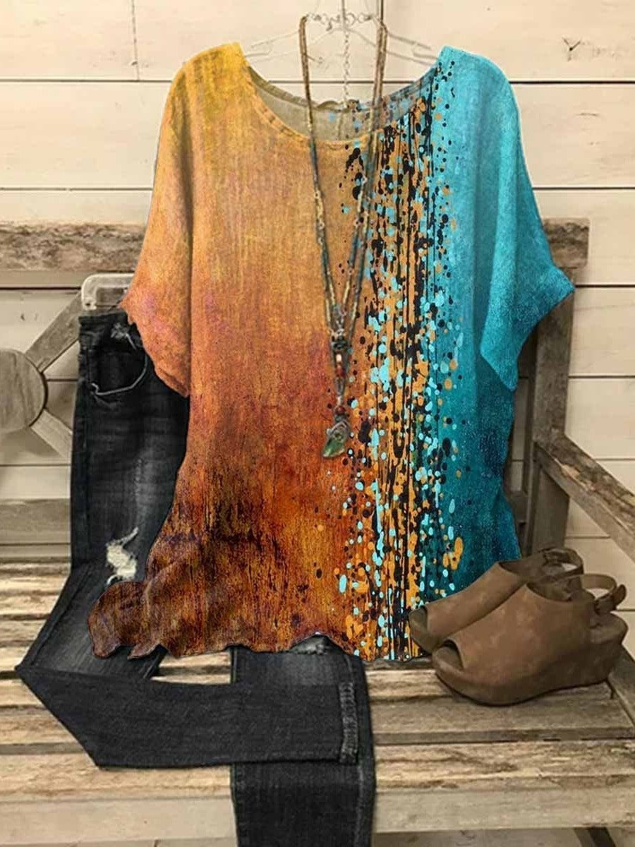 Chic Half Sleeve Colour-Block Splicing Blouse