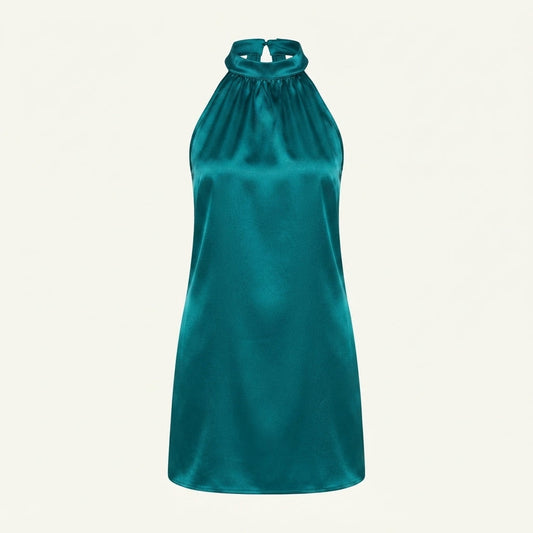 Satin Halter-Neck Midi Dress For Women