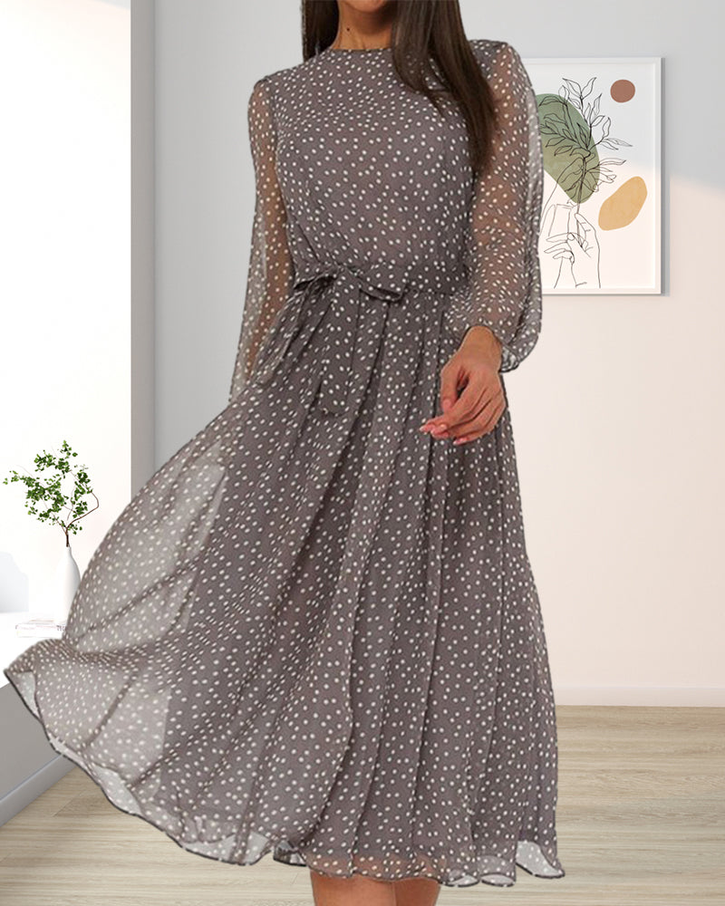 Dotara | Polka Dot A-Line Long Sleeve Casual Midi Dress