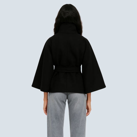 Matilda | Belted Cape Wool Blend Coat – Black