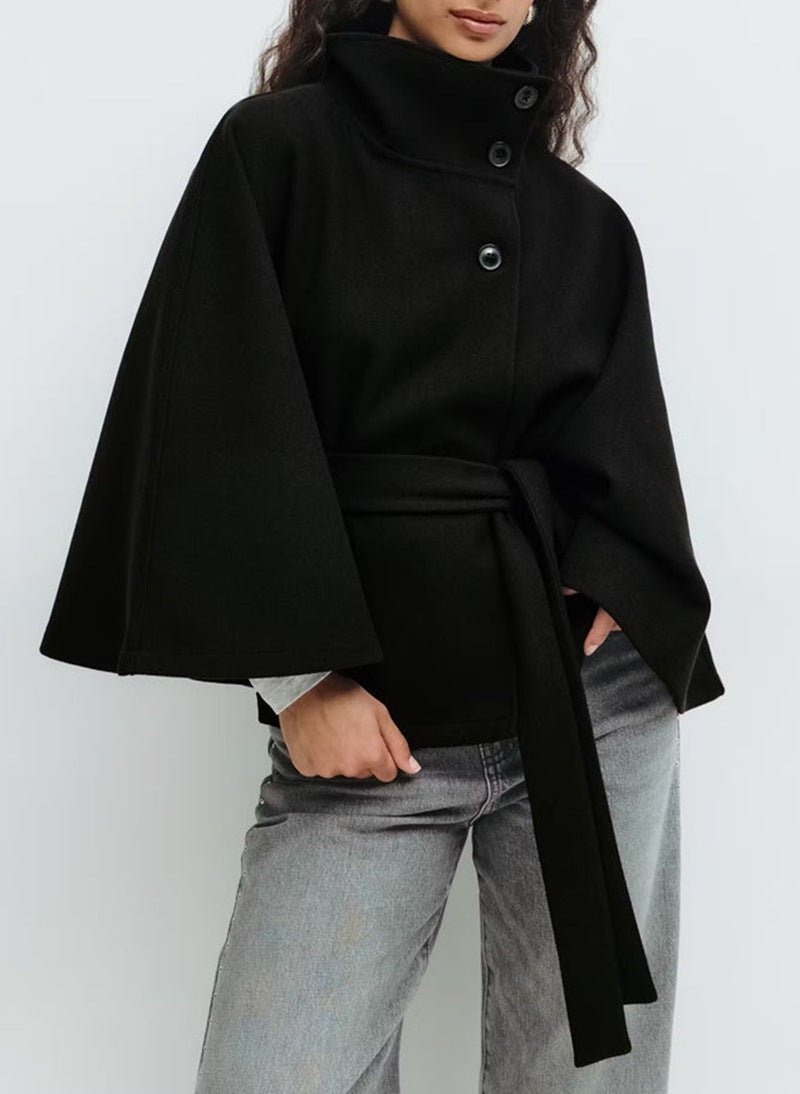 Matilda | Belted Cape Wool Blend Coat – Black