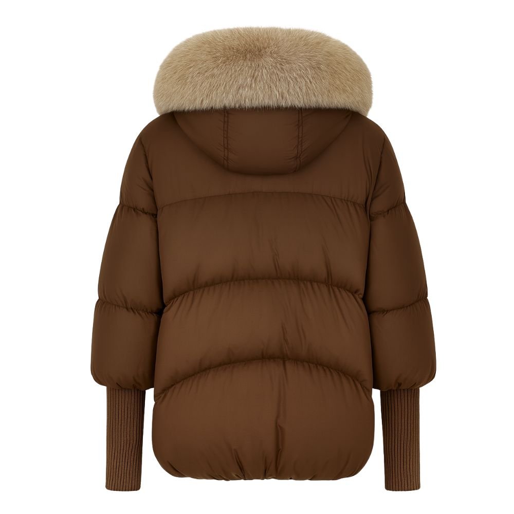 Banksia | Oversized Fox Fur Collar Down Puffer Coat – Brown