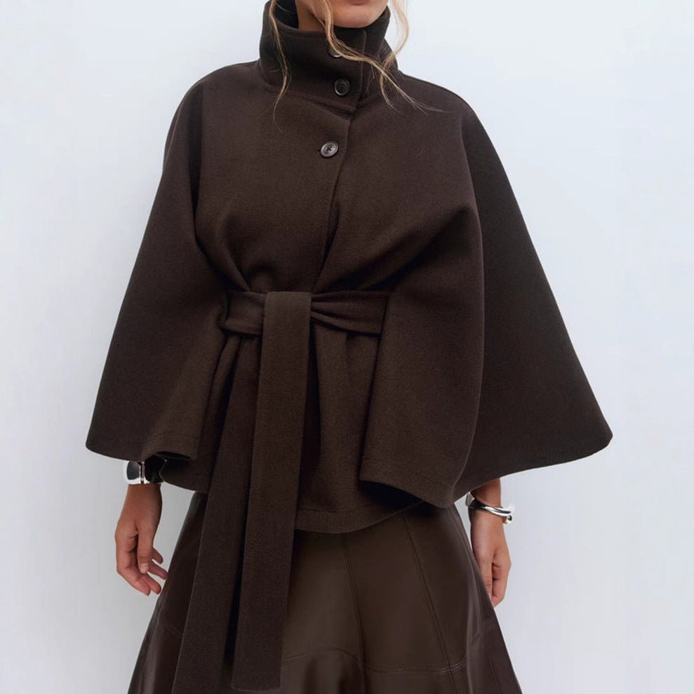Matilda | Belted Cape Wool Blend Coat – Brown