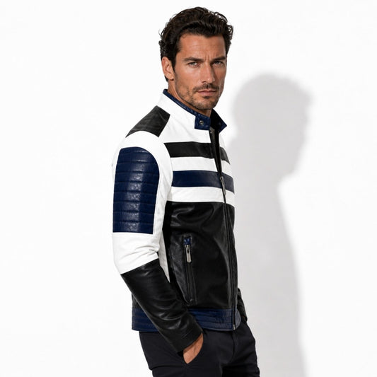 Baxter | Men's Colour Block Leather Moto Jacket