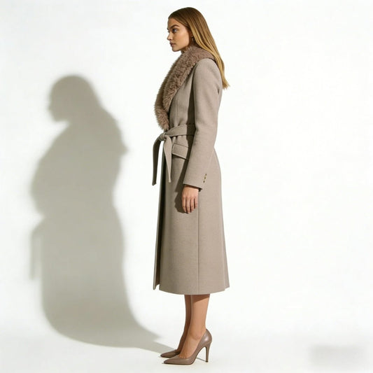 Bindi | Virgin Wool Coat with Oversized Fur Collar